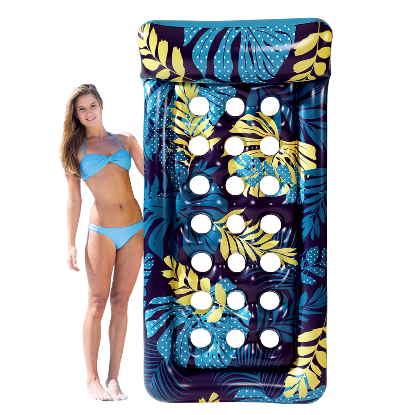 Pool Floats - Inflatable Oversized Pool Raft, Pool Float Adults, Cooling Pool Float Contour Lounger with Headrest for Swimming Pool, Lake, Summer Party Float