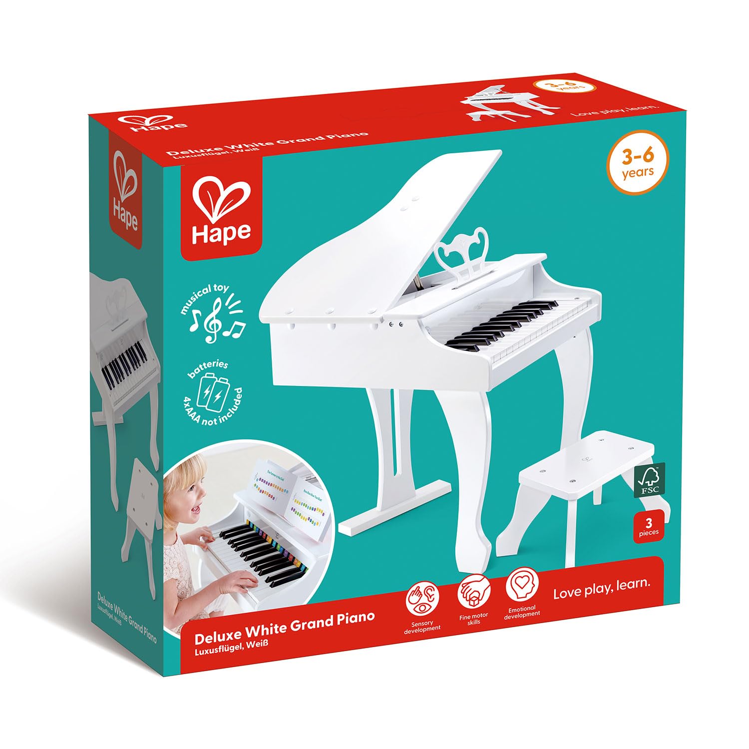 未使用　Hape グランドピアノ　ホワイト Amazon.co.jp: Hape(ハペ) デラックスグランドピアノ(白色) E0338A