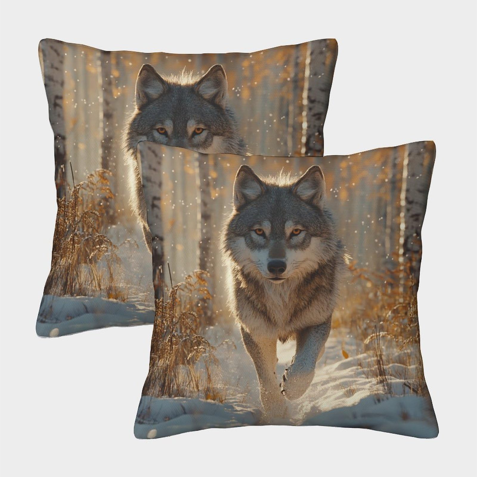 kaiyun 2 Pack Birch Forest,Wolf 3D Cushion Cover Pillow Cover Sofa Outdoor Decoration Square 50x50cm