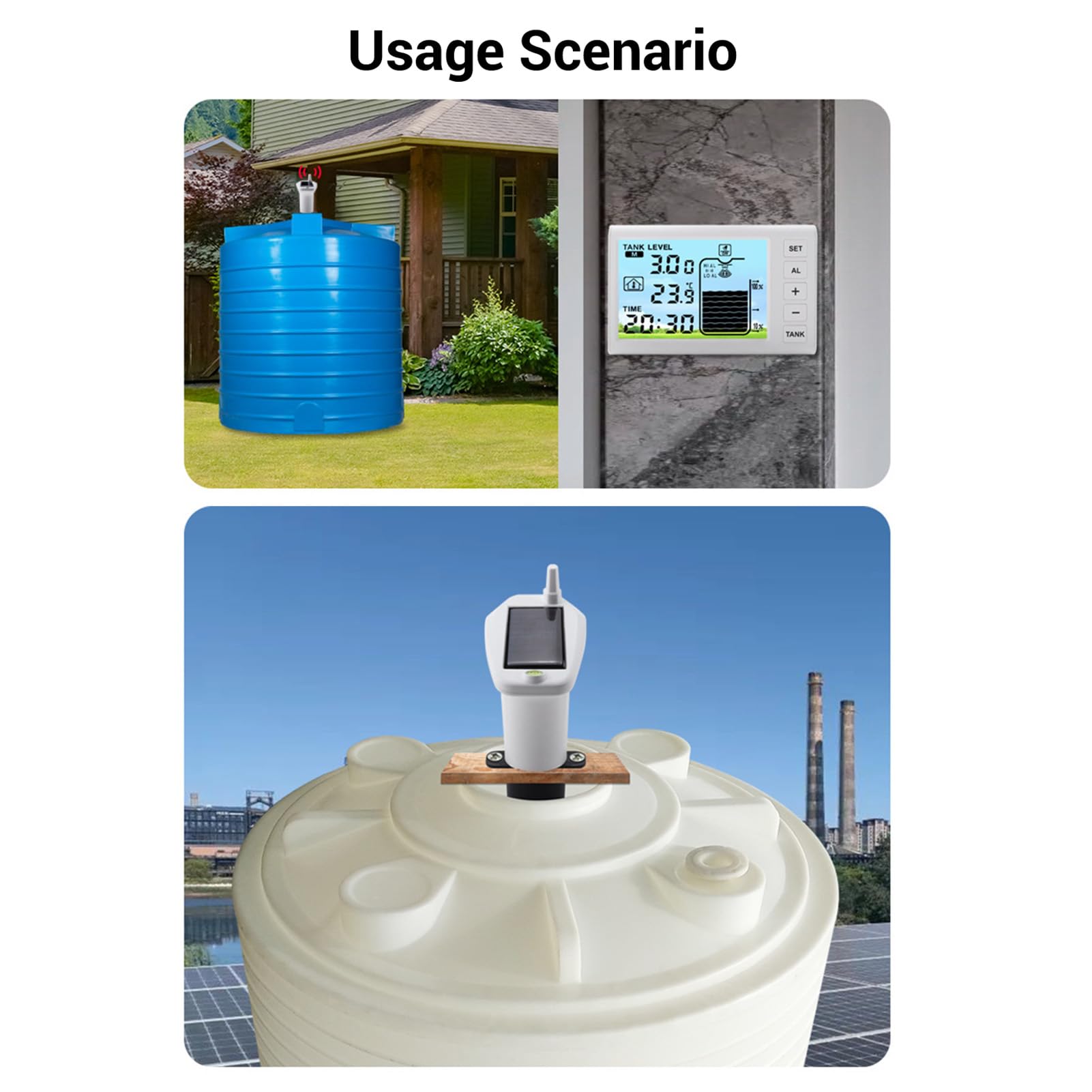 Jeffergarden Sensor de Nivel de Agua Ultrasónico con Pantalla Digital Medidor de Profundidad de Líquido Inalámbrico para el de Monitoreo y Alarma del Depósito de Agua Doméstica
