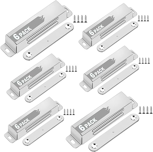 GroTheory Paquete de 6 cierres magnéticos para puerta de gabinete, imanes de puerta de acero inoxidable con imán fuerte para armario de cocina,