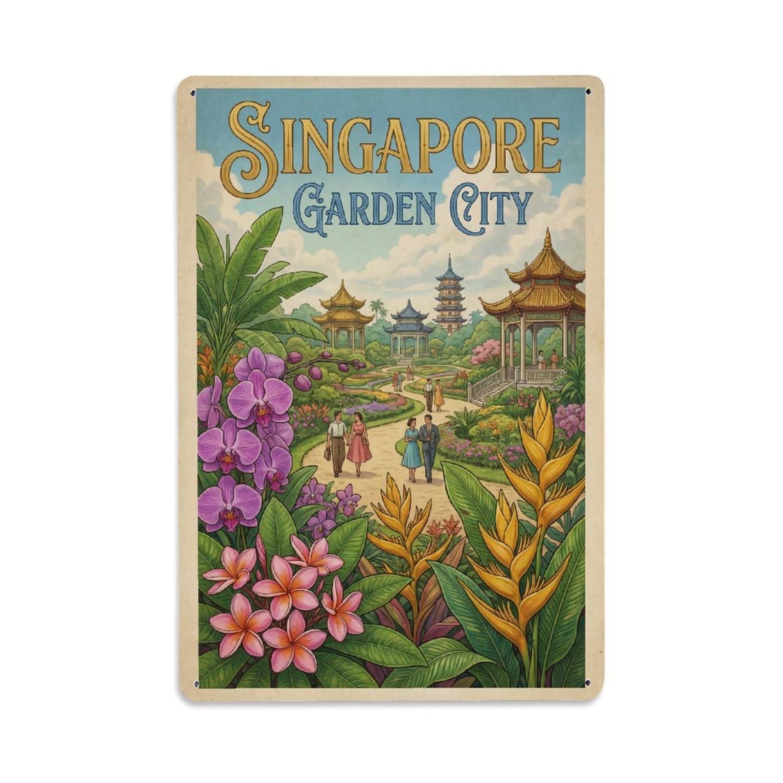 Gead 8X12inch Style Vintage Travel Singapore Gardens Metal Tin Sign