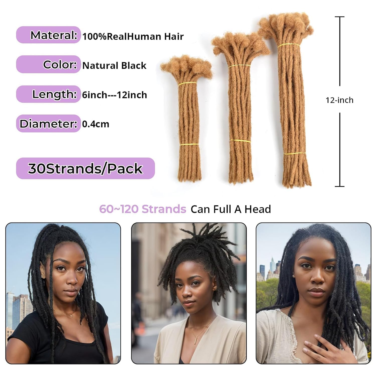 Honey Blonde Human Hair Loc Extensions 10 Inch 0.4cm Width 30 Strands 100% Full Head Handmade Permanent Dreadlock Extensions Can Be Dyed Bleached 27 Color