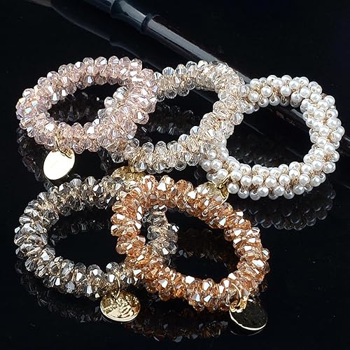 5 ligas para el cabello con diamantes de imitación, bandas elásticas para el cabello de moda, coleteros de cristal, bandas para el cabello, cuerdas