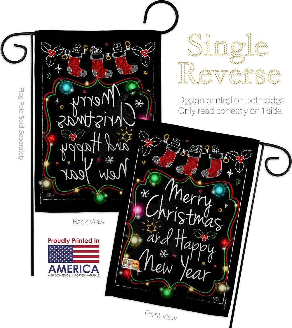 Chalkboard Merry Christmas Garden Flag Set with Stand Wintertime Santa Marry Xmas Present Reindeer Season Snow Small Decorative Gift Yard House Banner Made In USA 13 X 18.5
