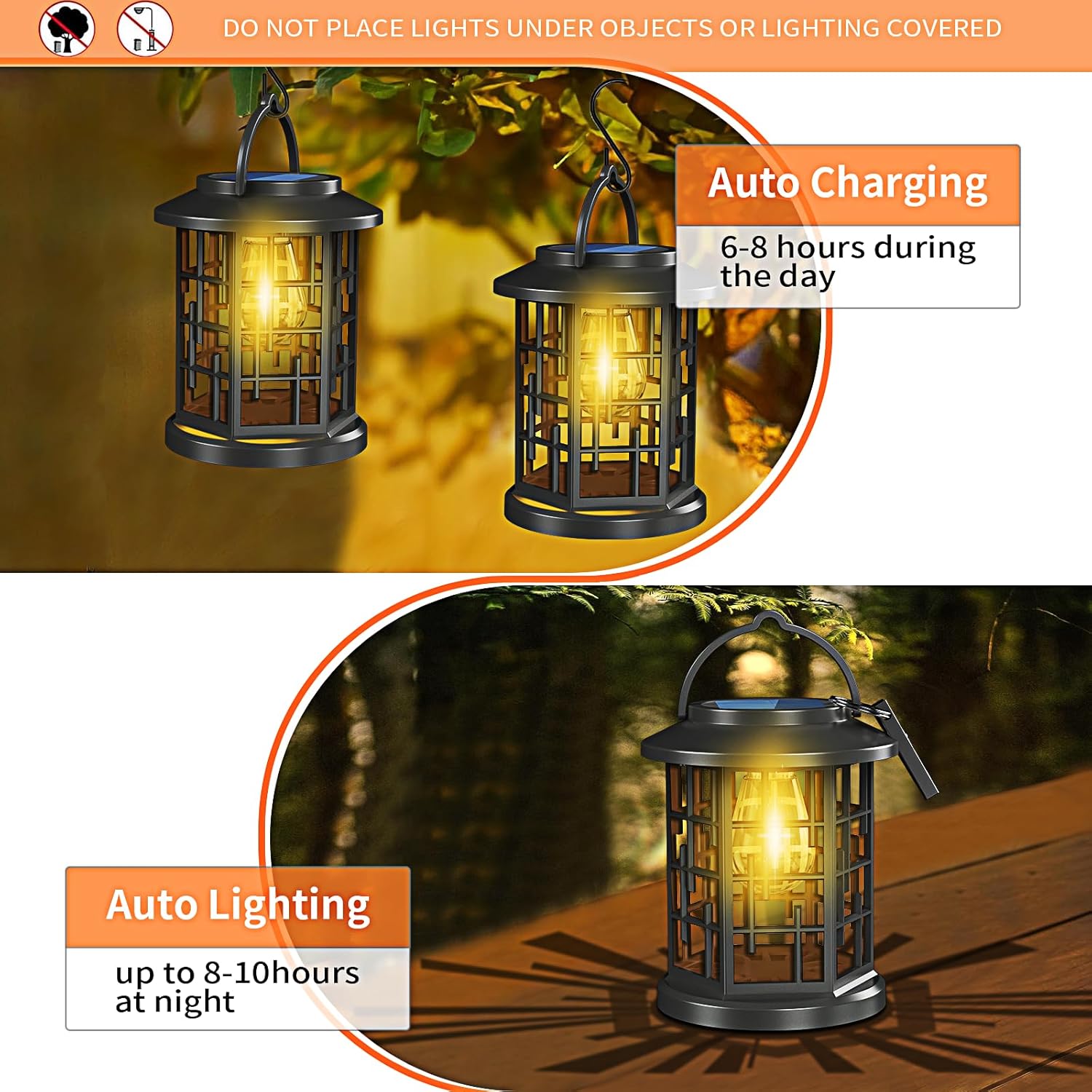 Solar Lanterns Outdoor Waterproof, Upgraded Bright Hanging Solar Lights for Outside,Solar Powered Lanterns Lighting LED for Garden Patio Yard Decorative 2 Pack (Warm Light)
