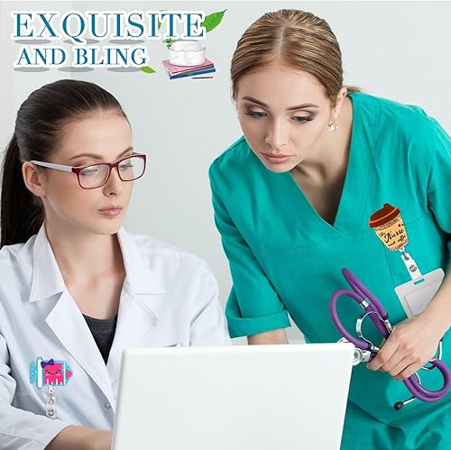 Vista 4 de Crtiin 30 carretes divertidos para tarjetas de enfermera, a granel, para Navidad, lindo soporte retráctil para identificación, carretes