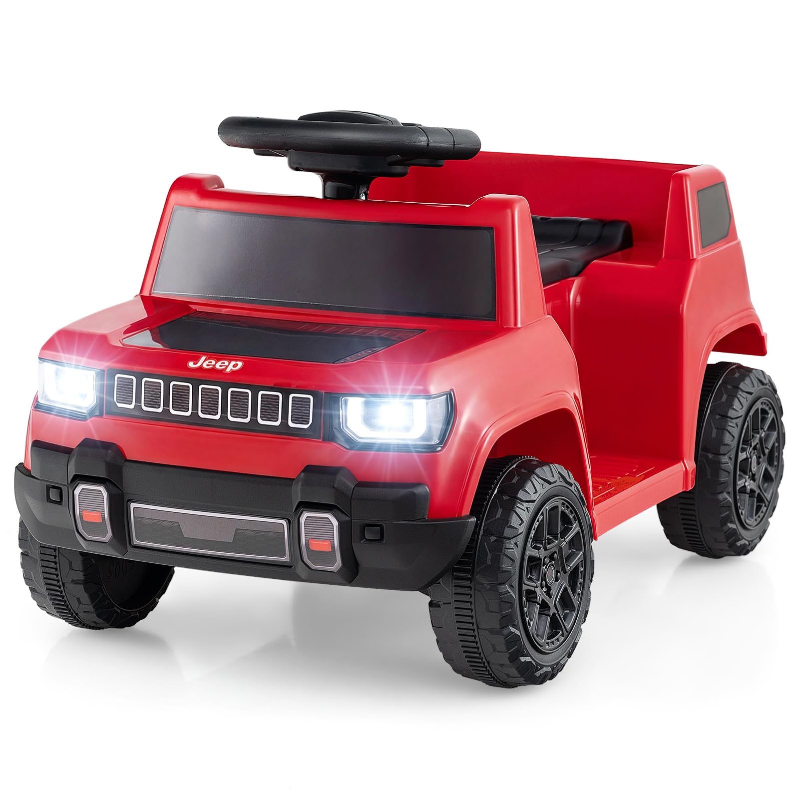 COSTWAY 12V Kids Ride on Car, Licensed Jeep Electric Vehicle with LED Lights, Music, Horn & Wireless Connection, Battery Powered Ride on Toy for 18-96 Months Boys Girls (Red)