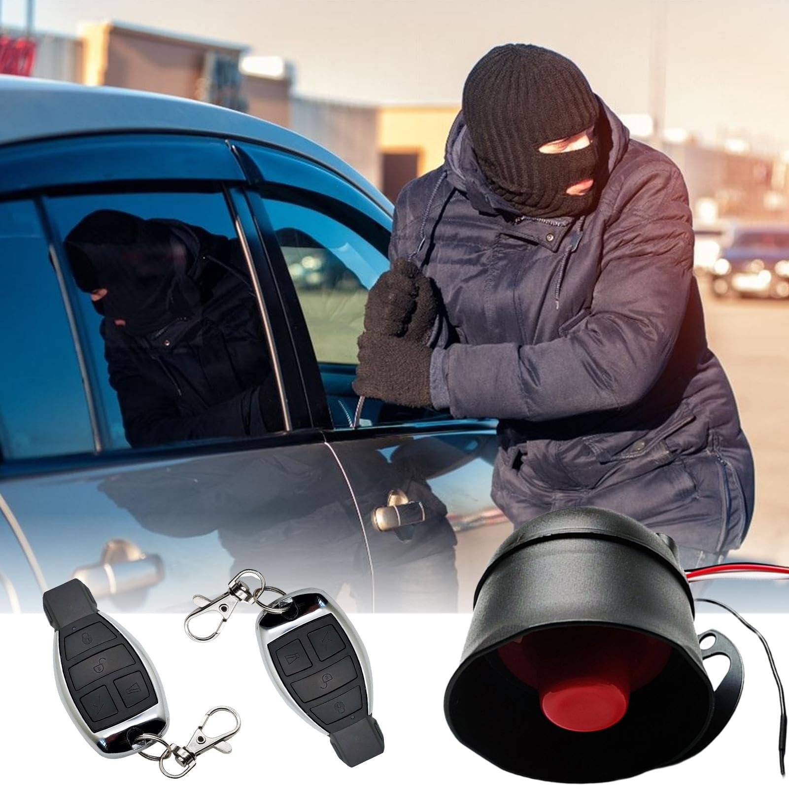 Generic Sistema di allarme antifurto per auto, 12 V, 2 telecomandi, sensibilità regolabile, sistema di allarme sonoro forte e chiaro per la sicurezza dell'auto