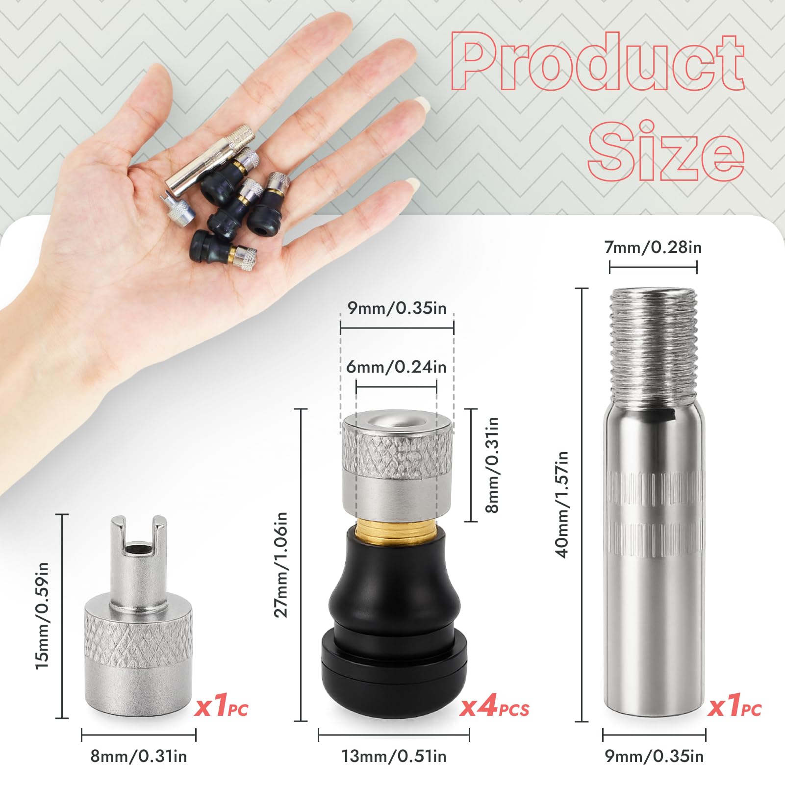 6 pezzi Valvola tubeless, adattatore prolunga per monopattino elettrico, set durevole di prolunghe valvola con funzione di tenuta, accessorio per pneumatici tubeless, montaggio facile, universale