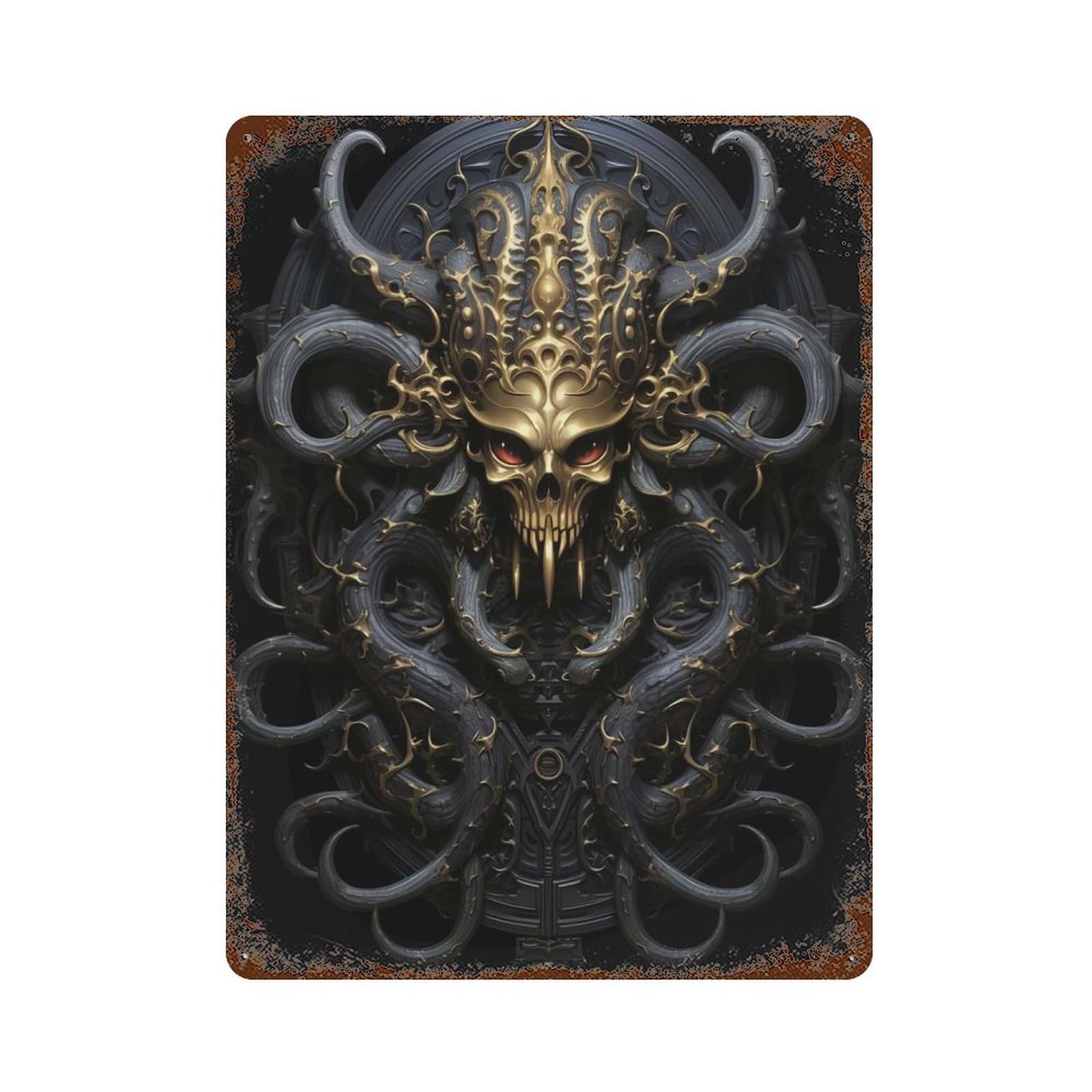 King Kraken Art Deco 15.7"x11.8" Weathered Tin Sign, Rustic Home Decor for Living Room, Hallway And Home Decor