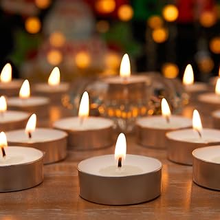 Tea Lights Candles Bulk - 25 Pack, 4.5+ Hours Fully Burns Tealight Candles Unscented Smokeless Bright Flame Palm Tealights for Home, Christmas,Sabbath, Weddings & Halloween Decor, White