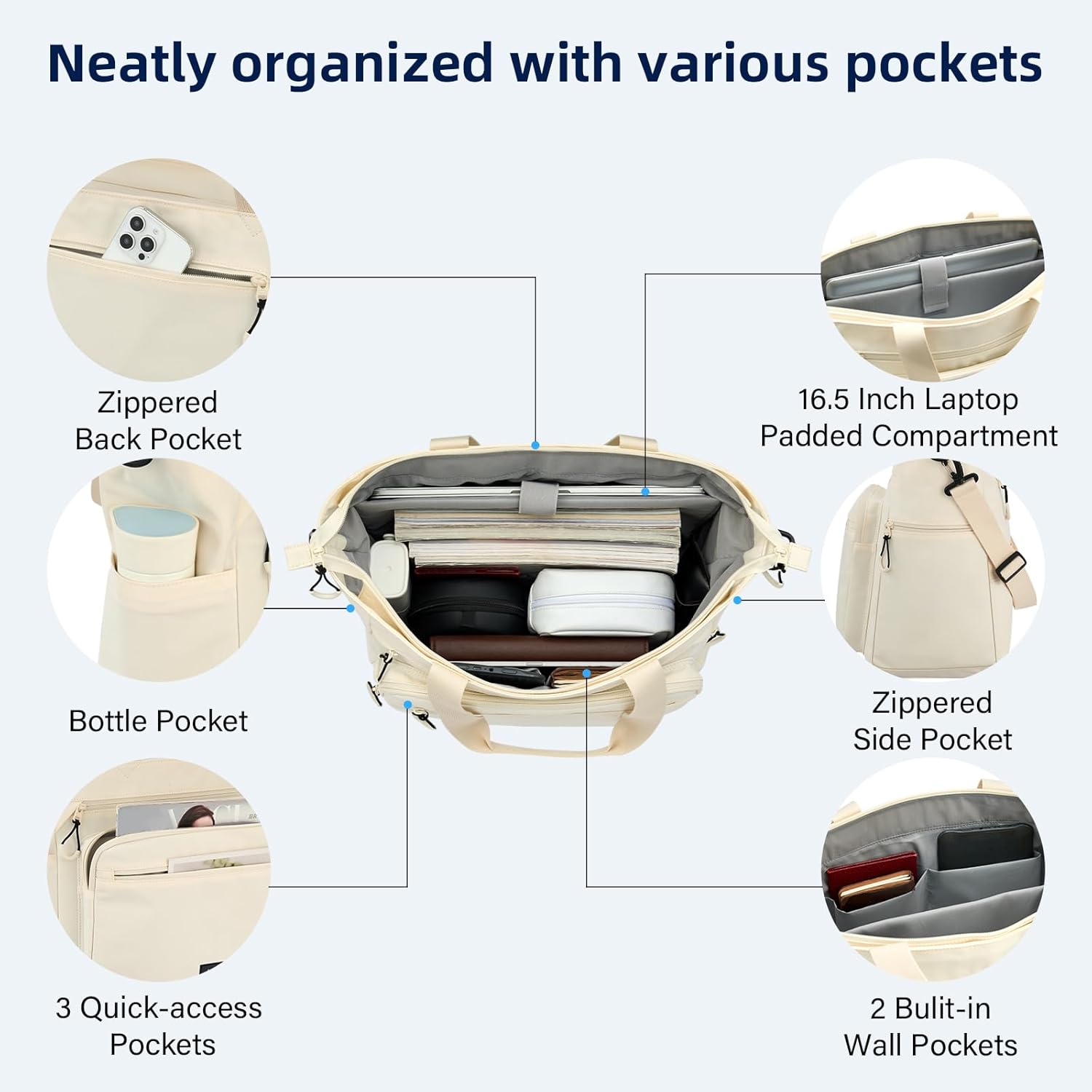 Travel Tote Bags for Women Extra Large Canvas Laptop Tote Bag with Zipper Pockets Luggage Sleeve