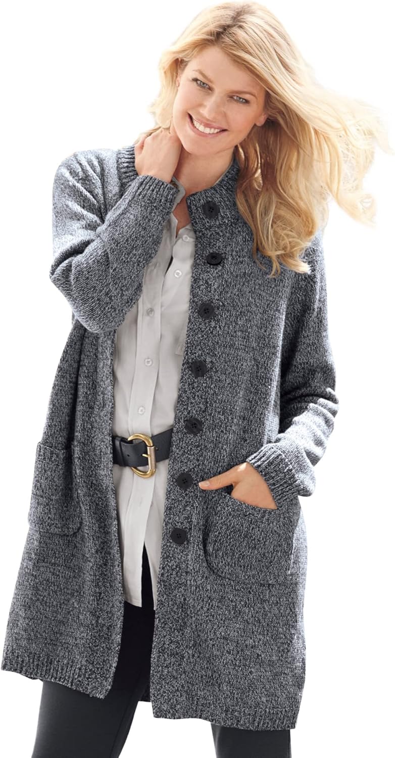 Woman Within Plus Size Marled Jacket Duster Sweater