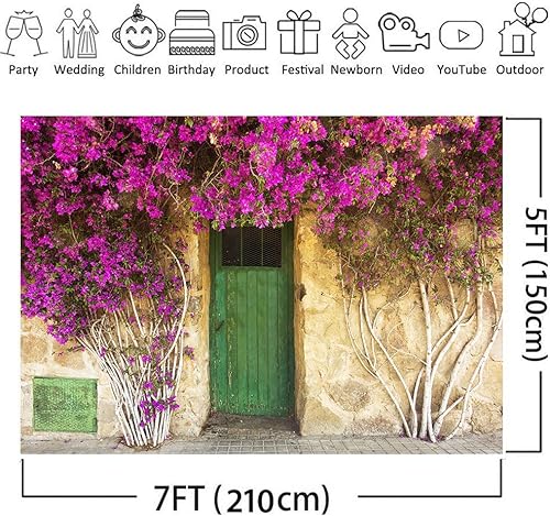 Miniatura 4 de Fondo de puerta de madera verde de 7 x 5 pies, escena de primavera, naturaleza, flores rojas, fondos, baby shower, recién nacidos, Retrato de sesión