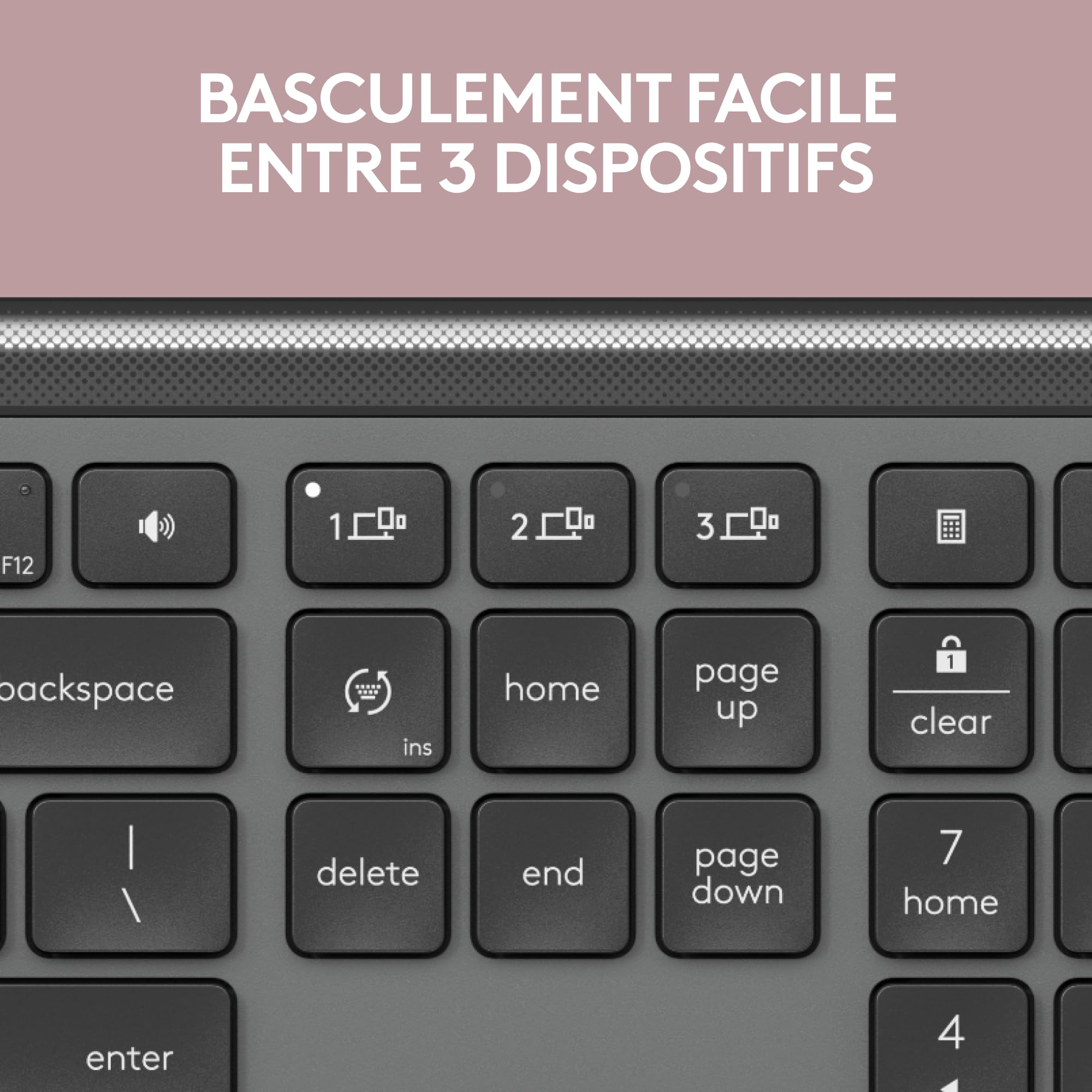 Logitech Signature Slim K950, clavier sans fil, design élégant, saisie sur plusieurs dispositifs, frappe discrète, Bluetooth, multi-systèmes d’exploitation, Windows, Mac, Chrome, FRA AZERTY, Graphite