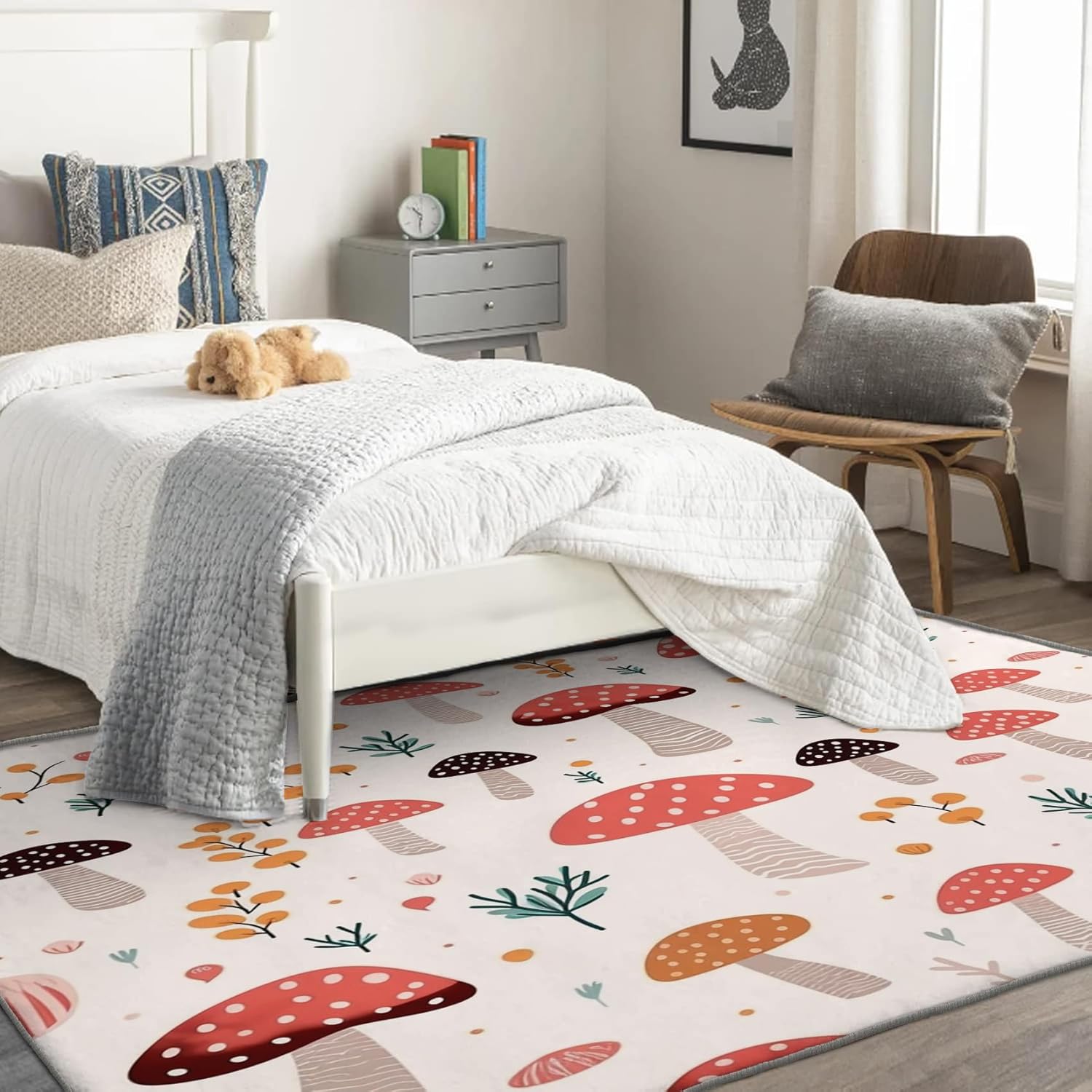 2x3 Rug, Mushroom Rugs for Entryway Living Room Bedroom, Botanical Small Area Rug & Bedroom Decor, Washable Non Slip Soft Low Pile Indoor Door Mat, Home Decorative Patterned Carpet