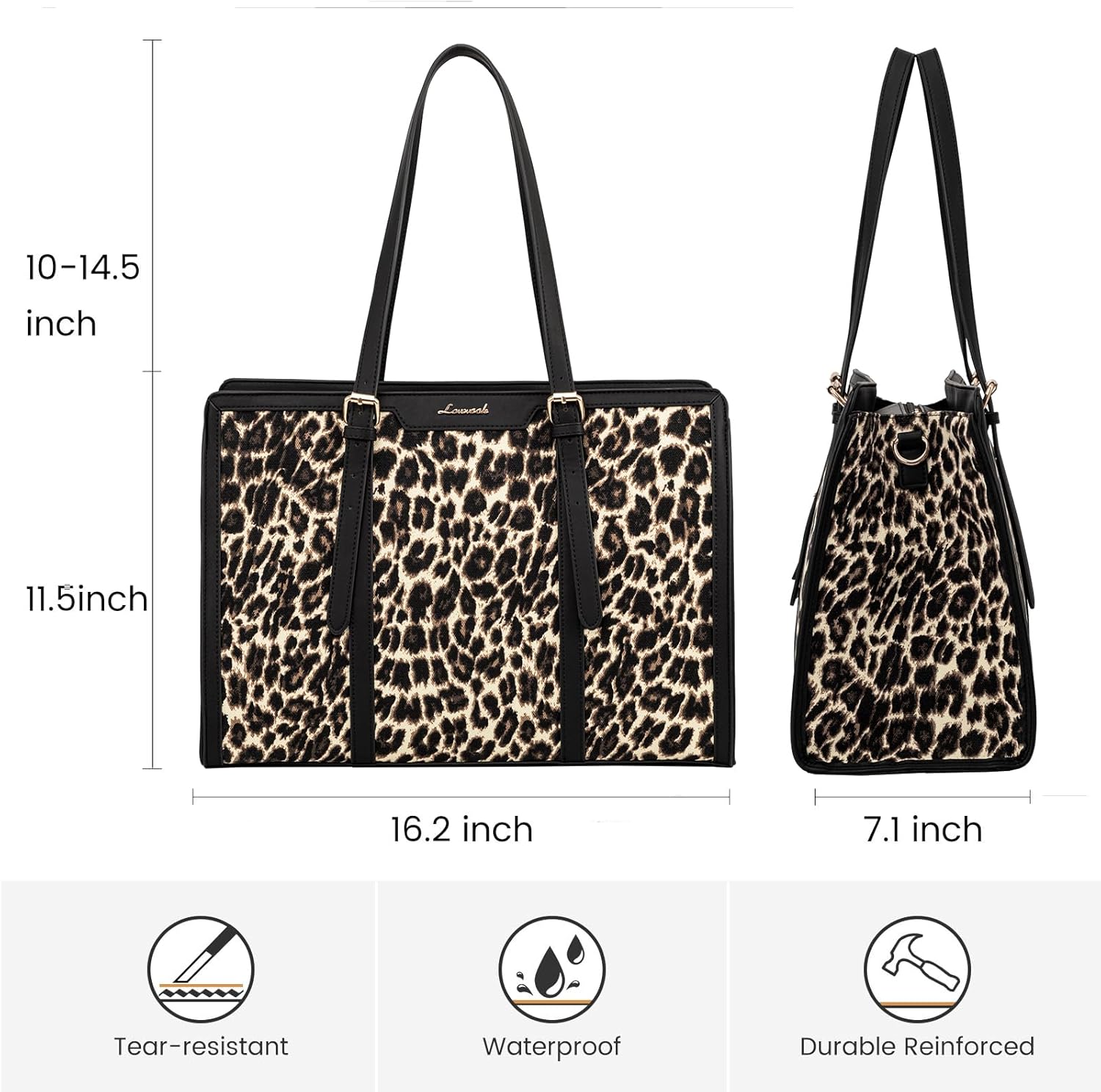 LOVEVOOK Laptop Bag for Women - 15.6 inch Lightweight Canvas Laptop Tote, Large Capacity Computer Bag with Clutch Purse for Business, Work, Office, Travel, Leopard - Image 4