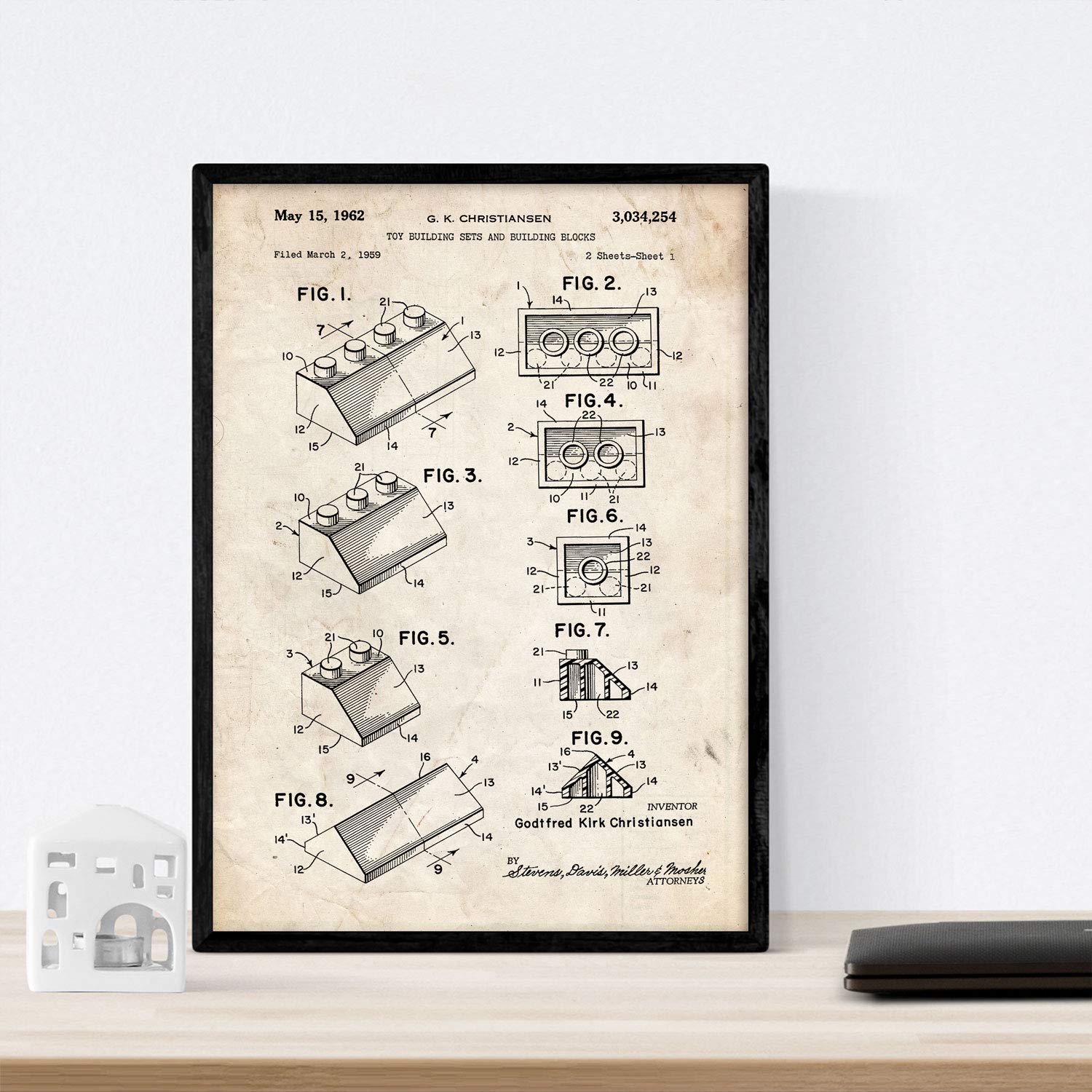 Nacnic LEGO Patent Framed Poster A3 Antique Patent Print Vintage Background With Frame