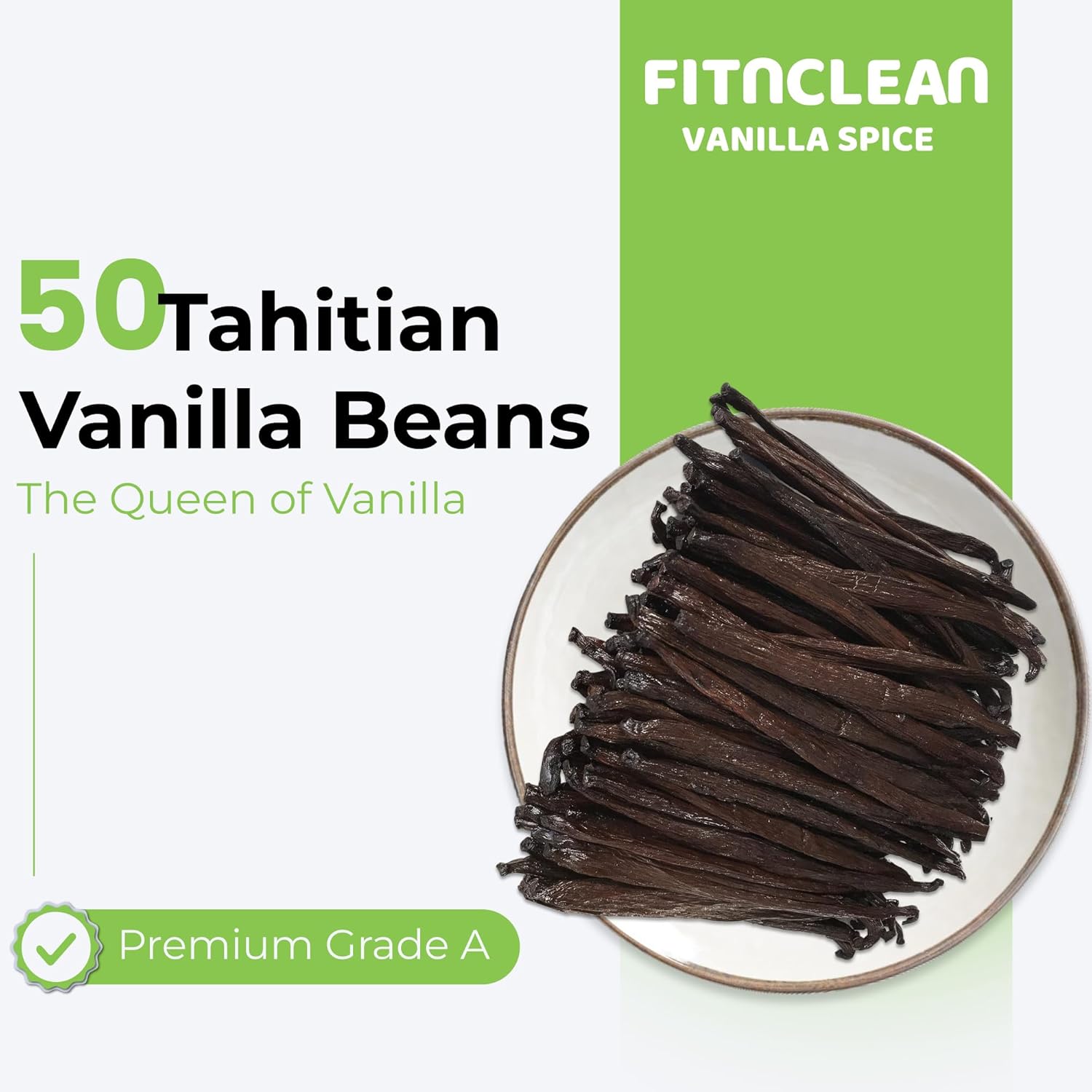 50 Tahitian Vanilla Beans Grade A by FITNCLEAN VANILLA for Baking, Extract and Paste. ~5" Bulk Fresh Raw NON-GMO Whole Gourmet Pods