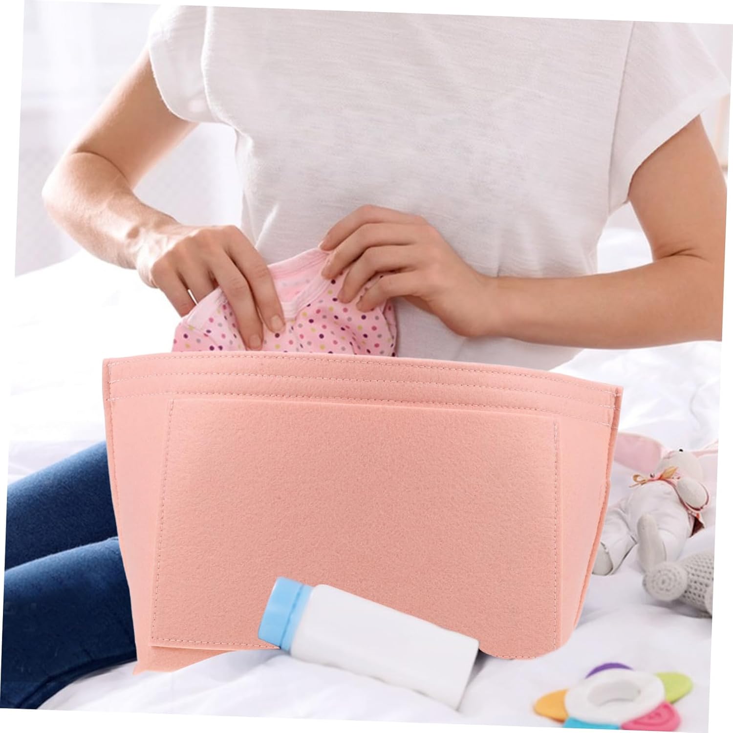 Felt Tote Bag Organizer Insert Multi Pocket Purse Organizer for Tote Bags Sturdy Felt Liner with Various Compartments for Travel Cosmetics and Daily Essentials