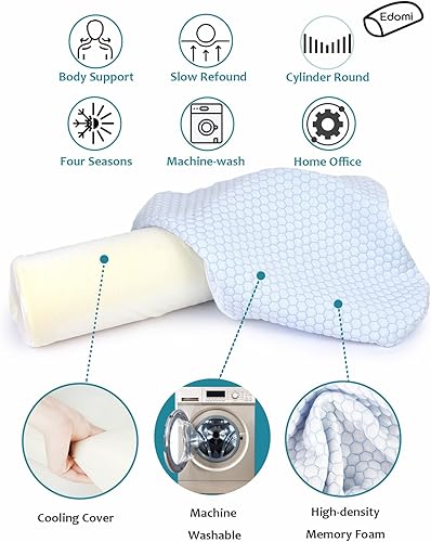 Miniatura 3 de Almohada cervical para dormir, almohada refrescante para yoga, almohada cervical redonda decorativa, rodillo de espuma viscoelástica para aliviar el