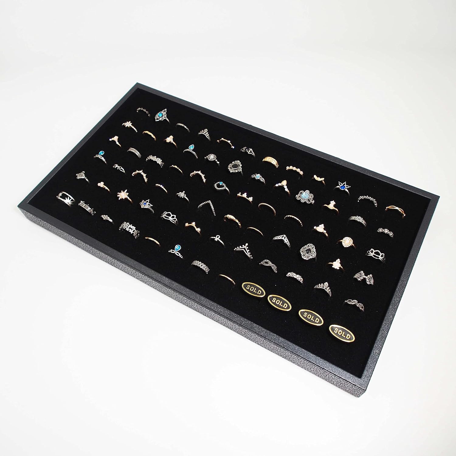 888 Display USA Black Jewelry Ring Foam Display Insert Liner 72 Ring Slot Foam 14 1/8" x 7 5/8" x 5/8" made in USA. Store at home or use it for your business. - Image 3