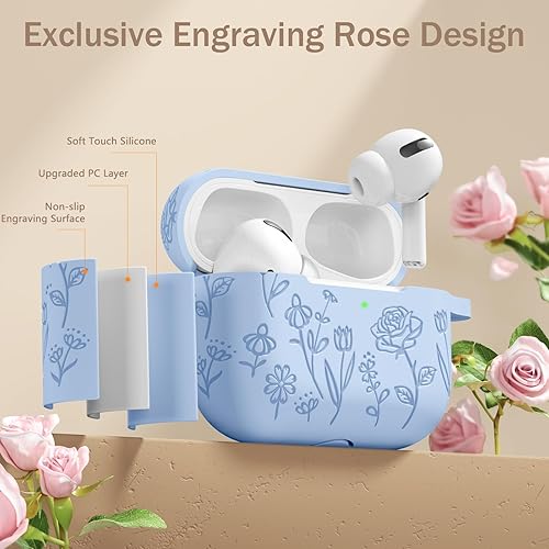 Miniatura 2 de Funda para AirPods Pro 21 con kit de limpieza, bonita flor de rosa grabada de silicona suave compatible con Apple AirPods Pro 2Airpod Pro funda con