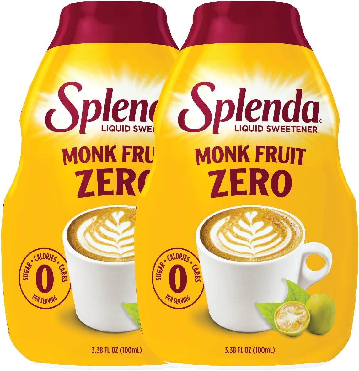 SPLENDA Monk Fruit Liquid Zero Calorie Sweetener Drops, 3.38 Fl Oz Bottle (Pack of 2)