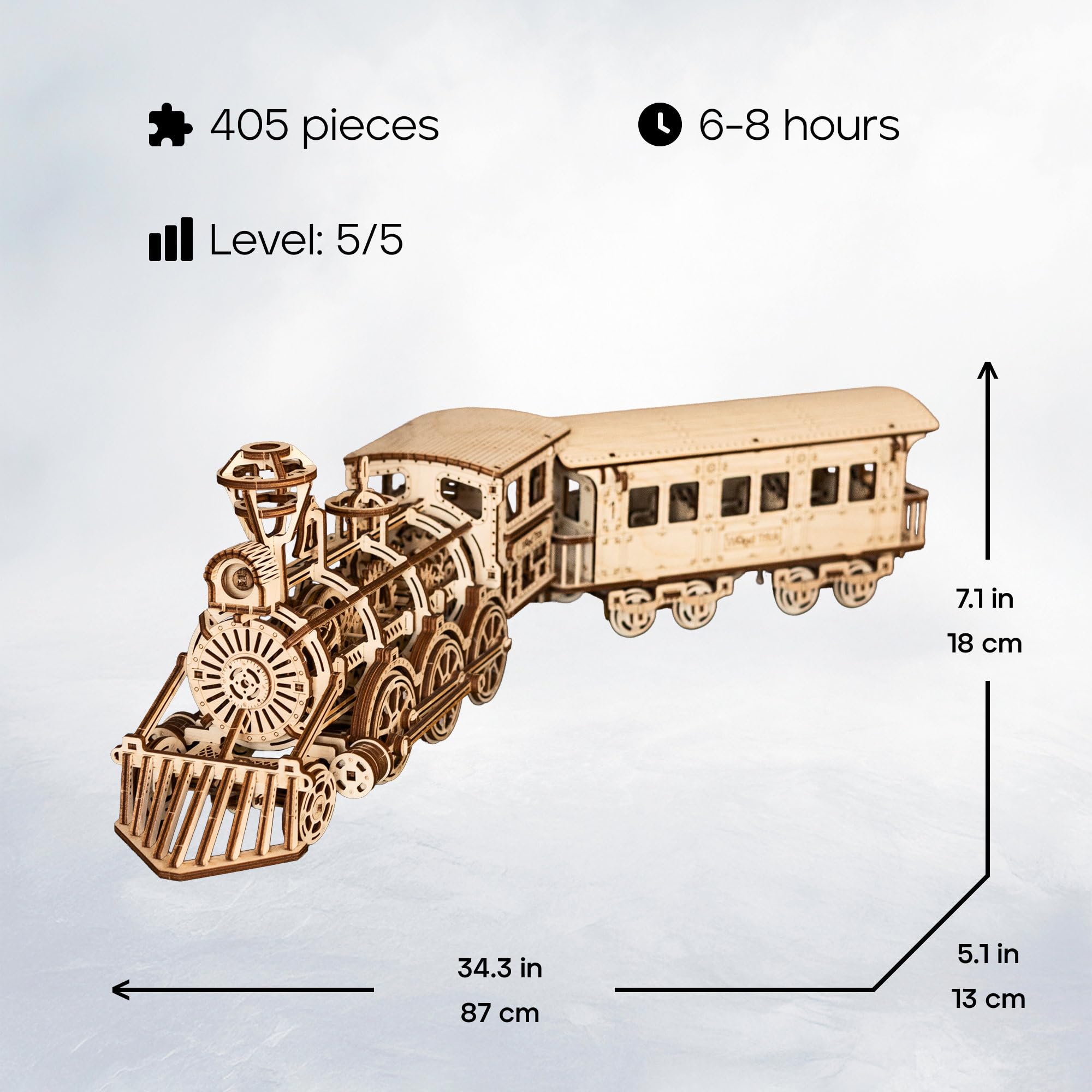 Wood Trick Wooden Toy Train Set z koleją - 34x7″ - Lokomotywa Pociąg Zabawka Mechaniczny Zestaw - 3D Drewniana Puzzle, Teaser Mózg dla dorosłych i dzieci, Najlepsza zabawka DIY
