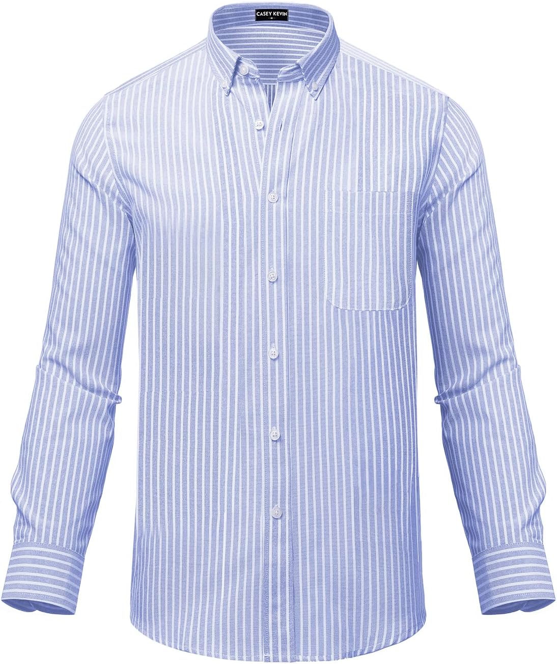 – Men's Long Sleeve Oxford Shirts Casual Business Classic Striped Shirt 100% Cotton Non Iron Button Down Shirt with Pocket