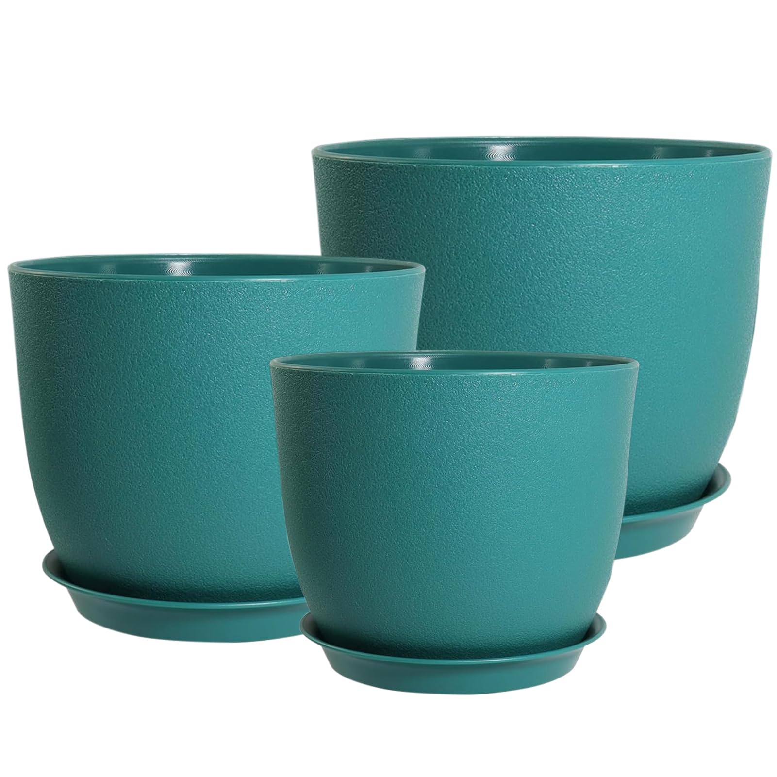 PROFIKLA 20cm, 18cm, 16cm Plastic Plant Pots, Plant Pots with Drainage Holes and Saucers, A Set of 3 Flower Pots