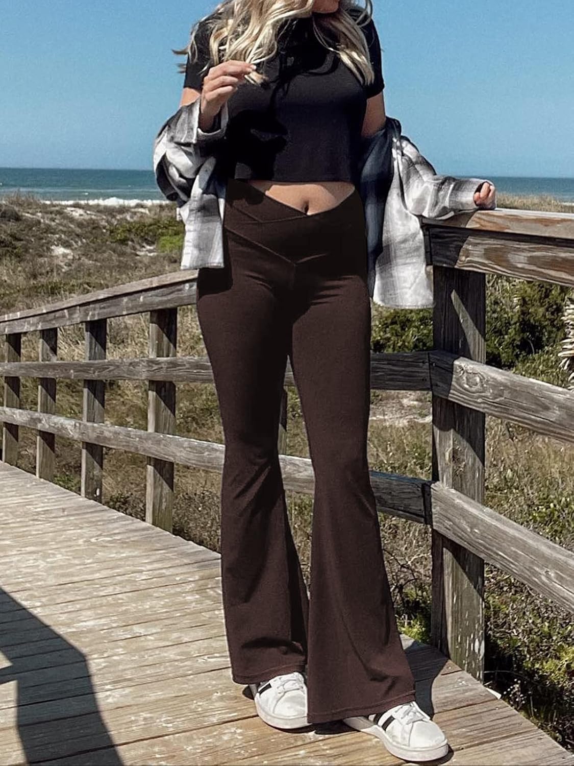 Falre Leggings for Women High Waisted Yoga Pants Crossover Workout Legging Bootcut Flared Dress Pants