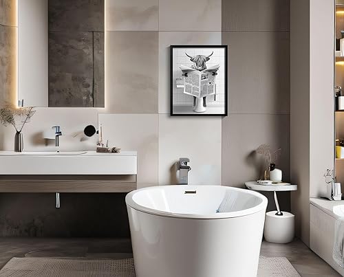 Miniatura 4 de Decoración enmarcada para baño, arte de pared de vaca de las tierras altas en marco de fotos, divertidos letreros artísticos para pared de baño,