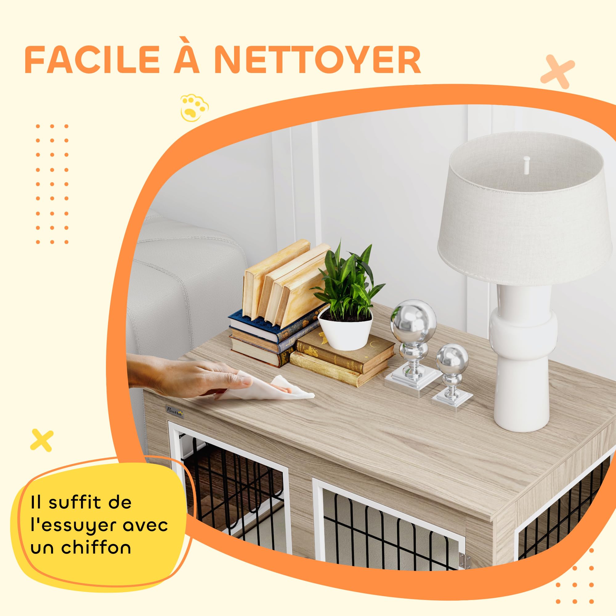 PawHut - Jaula para perro, mueble de jaula para perro, interior, mesa auxiliar multiusos con doble puerta y cojín, para perro, tamaño mediano y grande, 90 x 58 x 65 cm, aspecto nogal