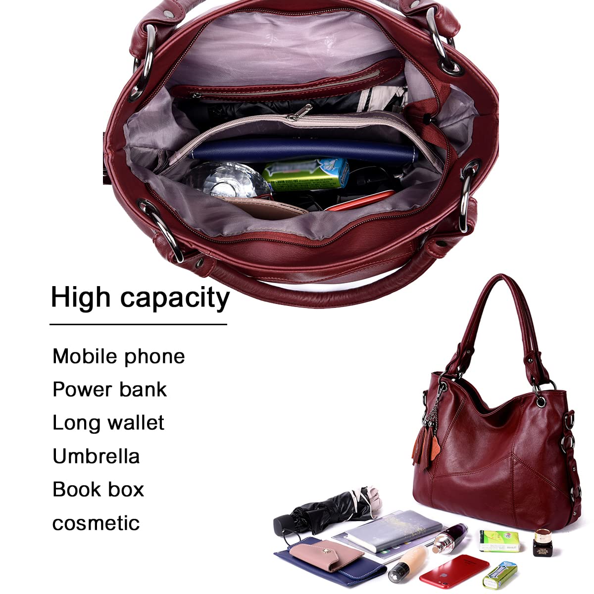 Bolsos de Mano Mujer Moda Cuero Bolsos Bandolera Gran Capacidad Bolsos Totes Shoppers y Bolsos de Hombro