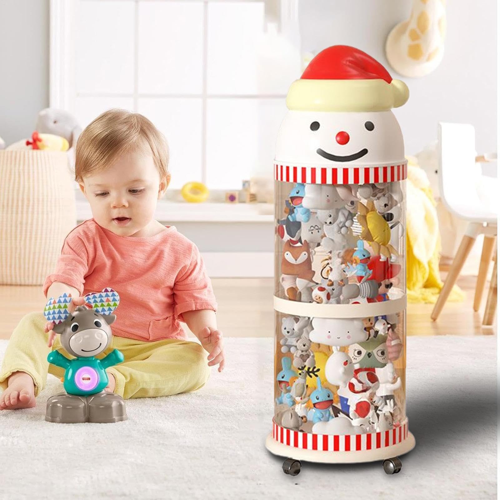 Organizador De Peluches - Cubo De Exhibición Transparente En Forma De | Muñeco De Nieve Para Peluches | Organizador De Almacenamiento De Juguetes De Peluche Con Ruedas - Para Sala De Juegos, Dormit