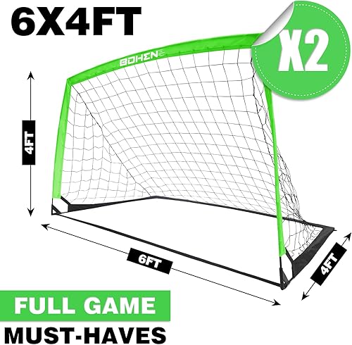 Miniatura 6 de BOHEN Juego de 2 porterías de fútbol portátiles de 6 x 4 pies9 x 5 pies, con bolsa de transporte, fácil de plegar y ligero, diversión para juegos de