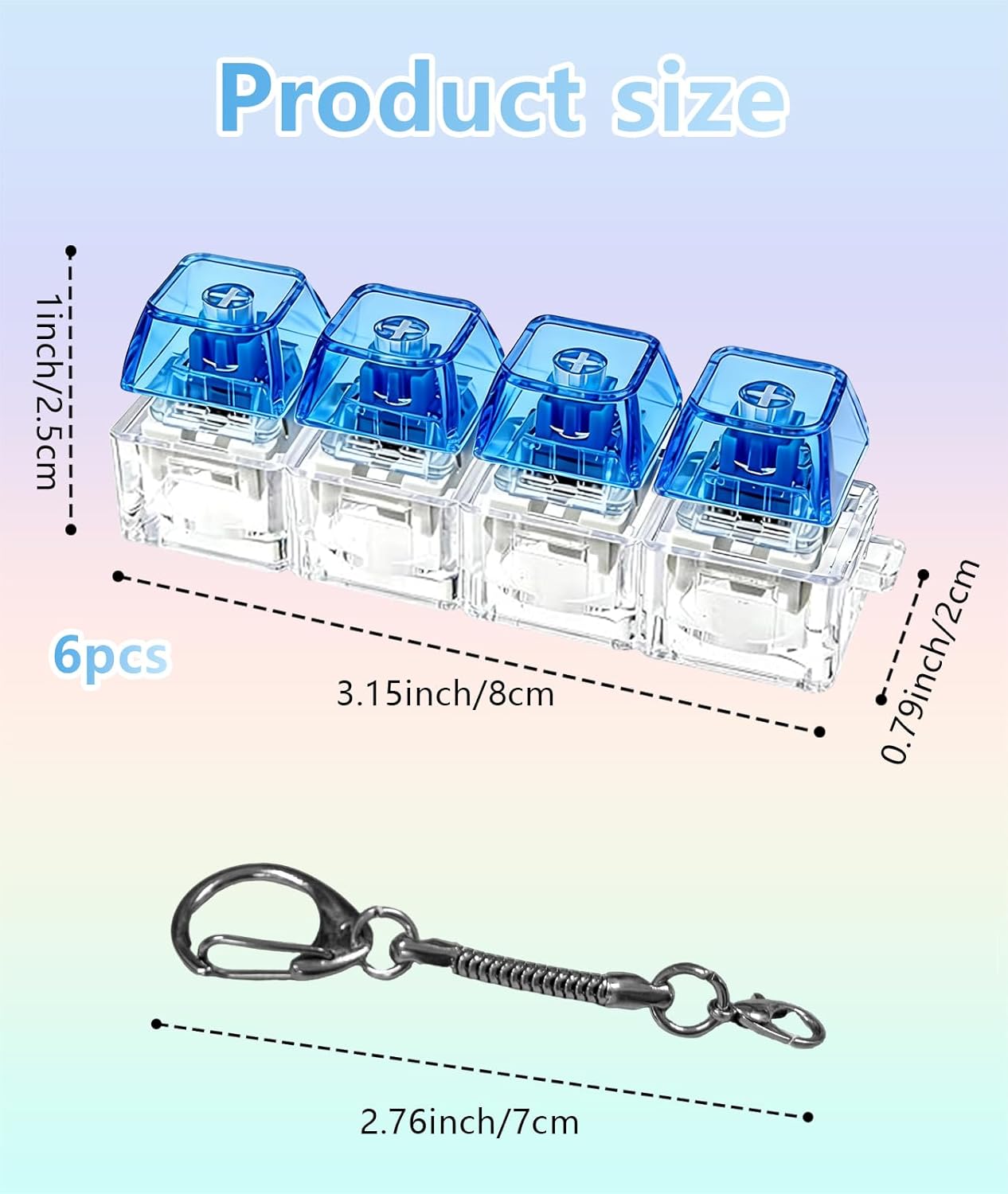 6 pcs Keyboard Fidget Clicker Toy, 4-in-1 Keychain Fidget Toy, Mini Key Board Sensory Toy for Adults Anxiety and Stress Relief