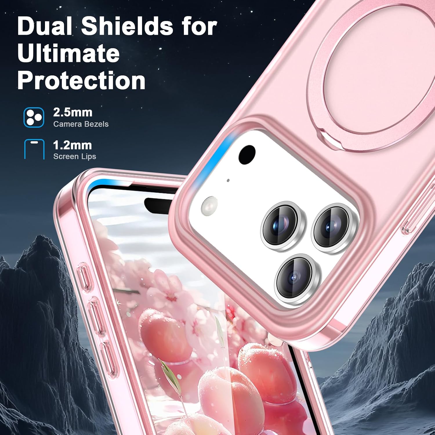 for iPhone 17 Pro Max Case Built-in Screen Protector with Magnetic Invisible Stand [ Compatible with MagSafe] Full Body Military Shockproof Translucent Phone Cover-Pink