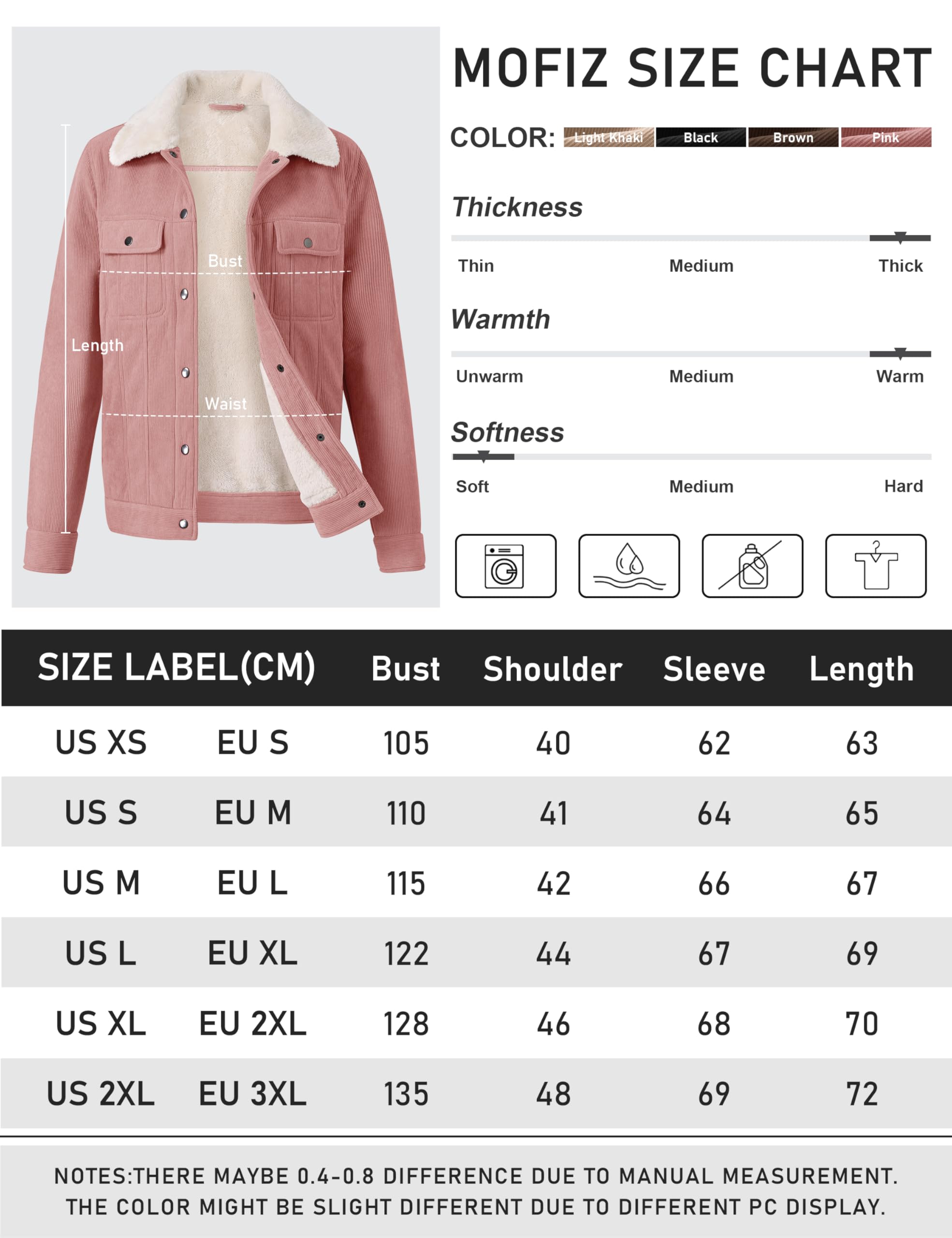 MoFiz Chaquetas de Forro Polar Mujer Invierno Chaqueta de Pana con Botones Cálido Abrigo de Informal de Moda y 4 Bolsillos