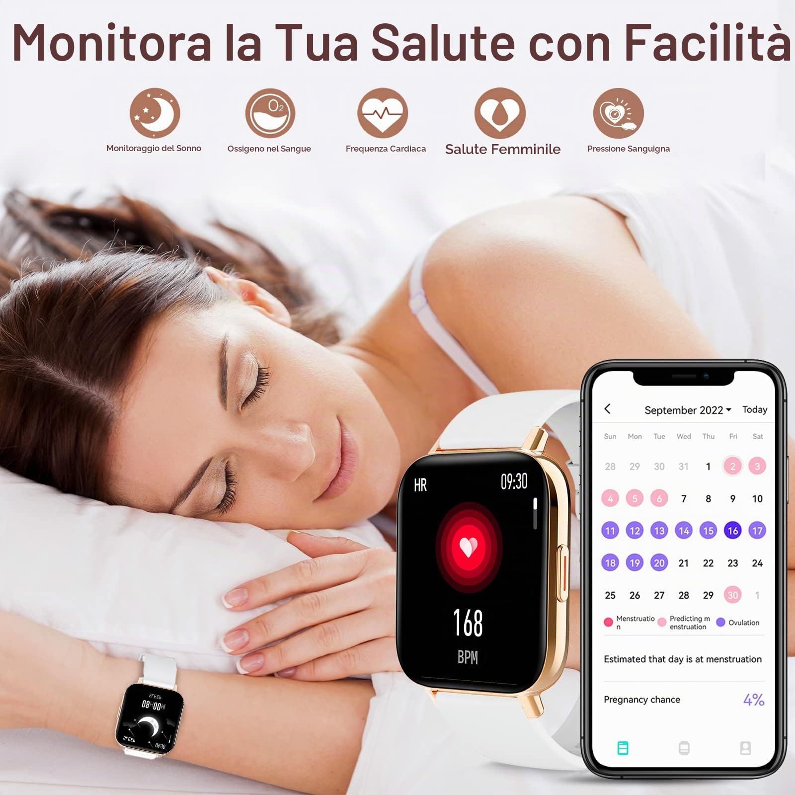 Smartwatch Donna Con Chiamate e Risposta, Notifiche Messaggi, Cardiofrequenzimetro, Sonno, SpO2, Fitness Con Contapassi, 8 Modalità Sportive, Orologio Digitale per Android iOS