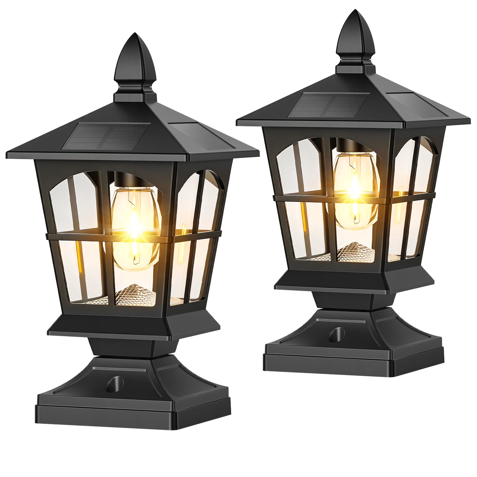 Brightever Thomas Edison Solar Post Lights Outdoor 2-Pack, Waterproof Solar Fence Post Lights (Warm White), Solar Powered Post Cap Lights for 4x4 5x5 6x6 Posts, Ideal for Deck Patio Garden Yard, Black-image-39