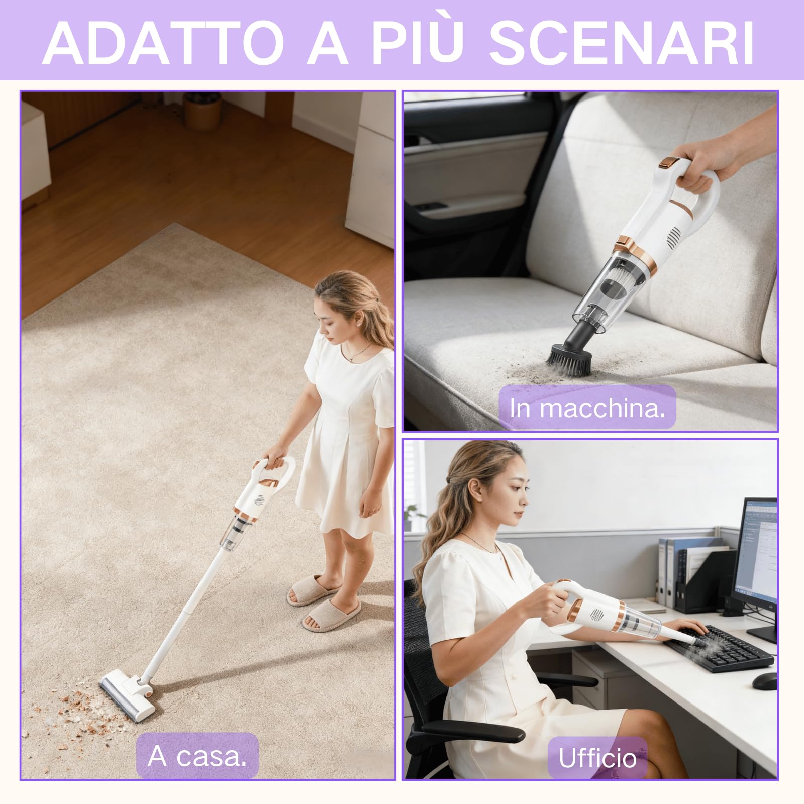 Scopa Elettrica Senza Fili, Aspirabriciole Senza Fili Potente, Aspirapolvere Leggero Per Aspirare Polvere, Spazzatura, Capelli, Ecc.（Bianco）