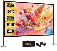 STWUI 120 Inch Portable Projector Screen with Stand - 16:9 4K HD Wrinkle-Free Indoor Outdoor Movie Screen & Carry Bag