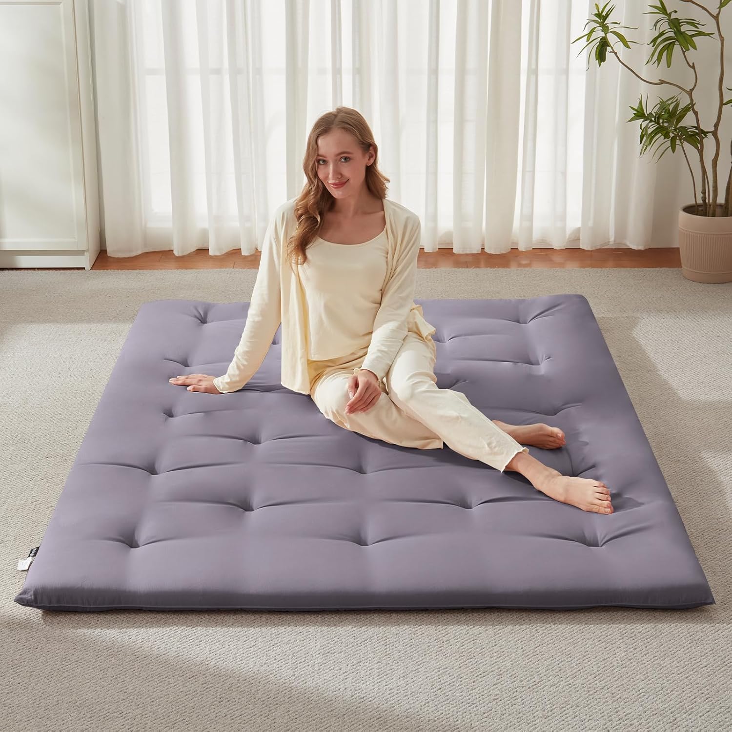 IMSMARTMART Mattress Japanese Floor Mattress, Foldable Futon Sleeping Mat, Tufted Design, Foldable Roll Up Tatami 2.5" Thicken Futon (Grey, 36X72 Inches)-image-15