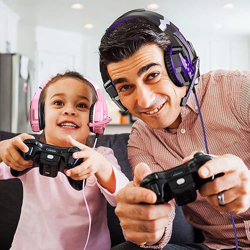 Vista 30 de BENGOO G9000 - Auriculares estéreo para juegos para PS4, PC, Xbox One PS5, cancelación de ruido, auriculares sobre la oreja con micrófono, luz LED