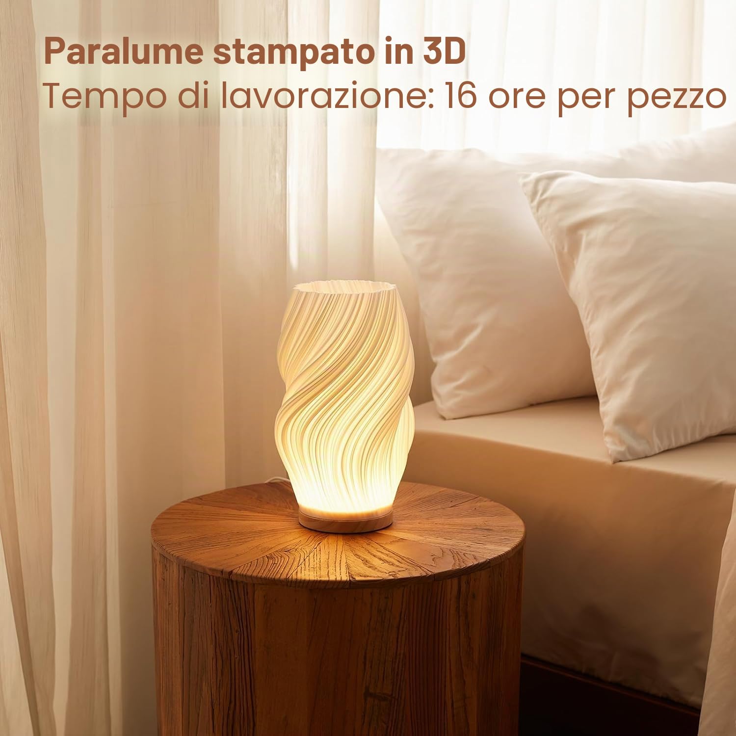 Lampada da comodino base in legno - Lampada da tavolo con controllo a pulsante per camera da letto dimmerabile in 12 modi, con paralume in PLA per soggiorno (Bianco-F, Grande)