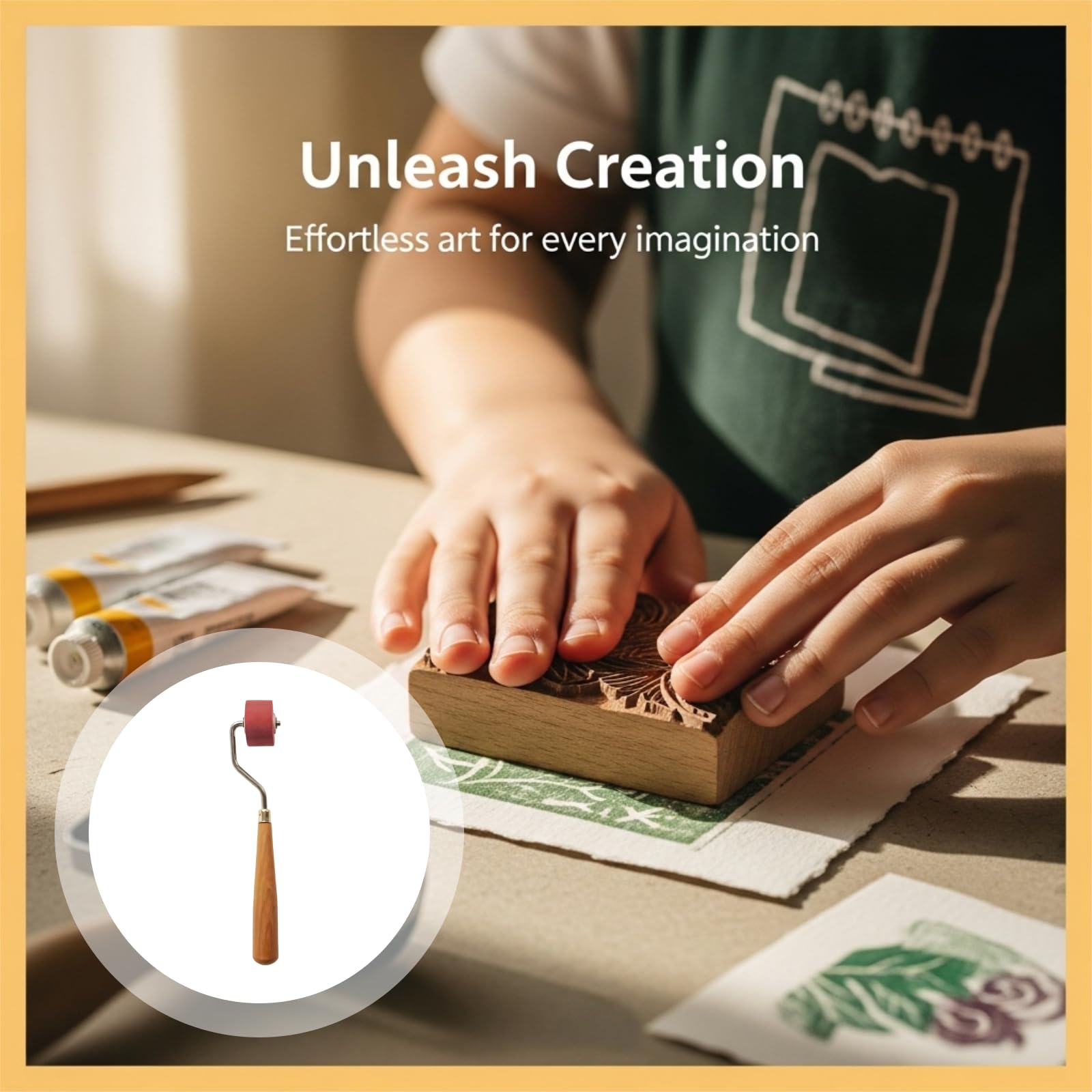 Generisch 3 Stück Gummiwalzen, Farbwalzen für Linoldruck und Blockdruck, 0,99 cm, 2,01 cm und 3 cm Breite, mit Holzgriffen, Bastelwerkzeug für Linolschnitt und Kunstprojekte