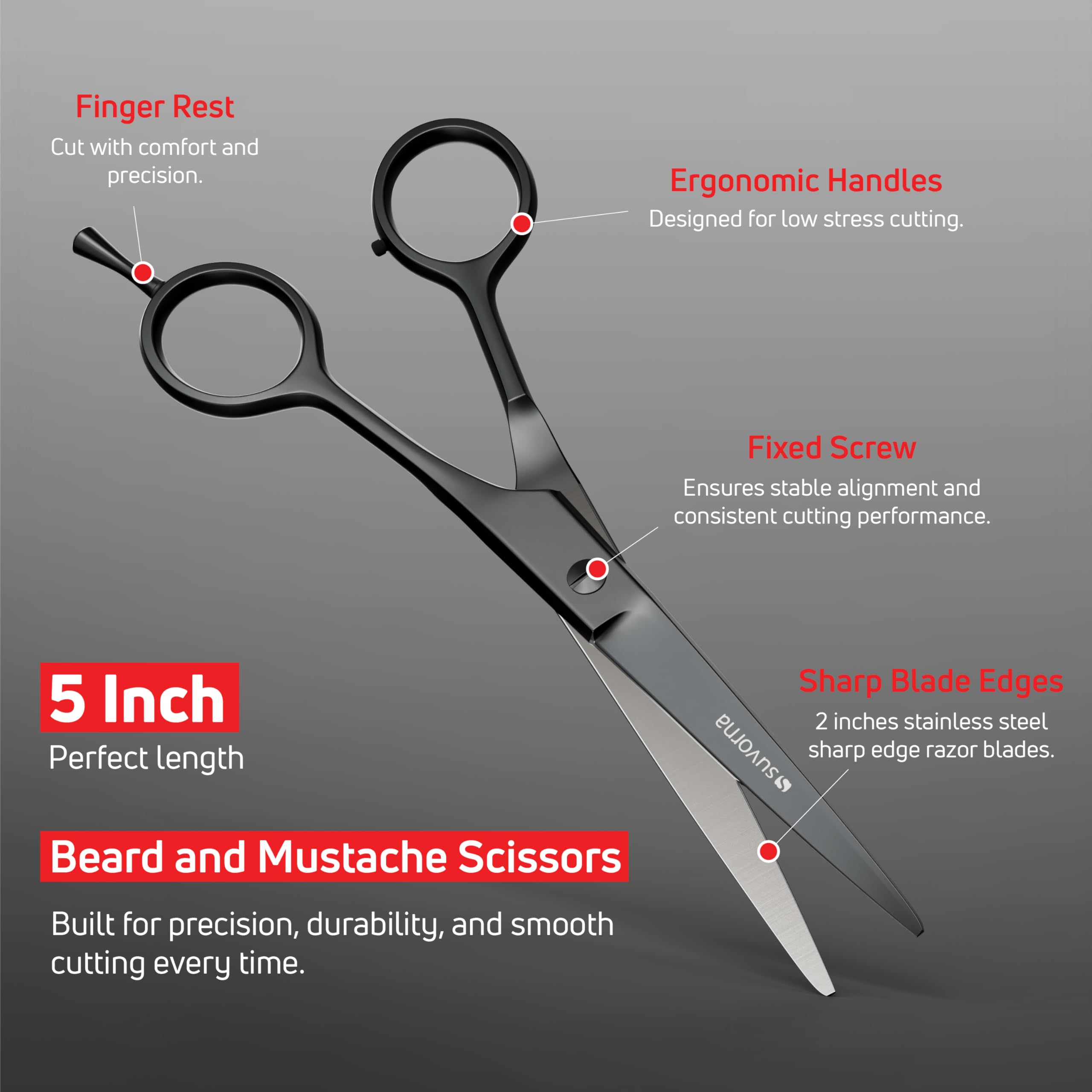 Suvorna Set di forbici per barba e baffi di alta qualità con forbici da barba da uomo, forbici per la toelettatura maschili, forbici per peli del viso, forbici per naso, forbici per sopracciglia,